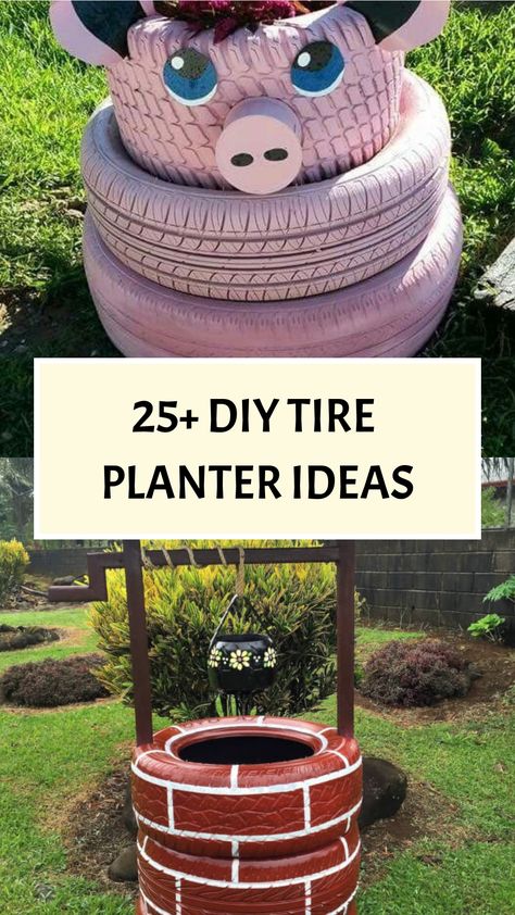 [object Object] Clay Ideas Air Dry, Repurpose Old Tires, Garden Ideas Using Old Tires, Unusual Garden Planters, Tired Animals, Dry Clay Ideas, Air Dry Clay Ideas, Recycled Tyres, Garden Design Modern