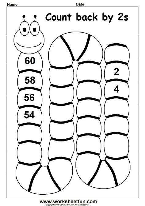 Count back by 2s Skip Counting Kindergarten, Skip Counting Worksheets, Coloring Worksheets For Kindergarten, Counting By 2, Skip Counting By 2, Counting By 2's, Counting By 5's, Counting Worksheets, 1st Grade Math Worksheets