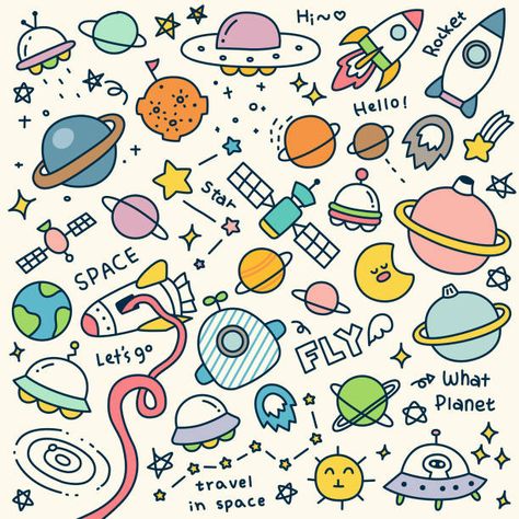 Travel Doodles, Space Doodles, Planet Drawing, Space Drawings, Aesthetic Space, Doodle Art Drawing, Doodle Inspiration, Easy Doodle Art, Easy Doodles Drawings