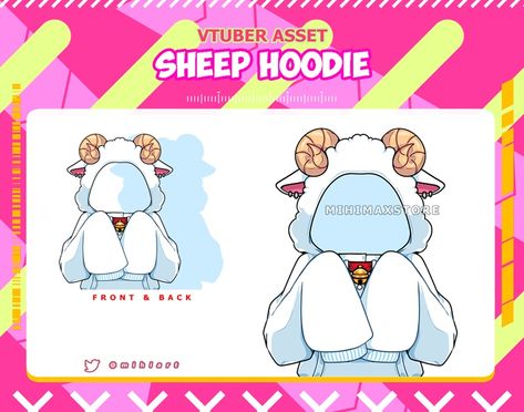 Sheep Vtuber, Sheep Hoodie, Twitch Assets, Vtuber Ideas, Vtuber Assets, Twitch Streaming Setup, Vtuber Model, Twitch Streaming, Big Hoodies