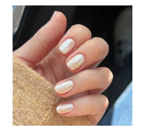 Champagne Nails With Chrome, Vanilla Nails Short, Short Chrome White Nails, Chrome Cream Nails, Vanilla Chai Nails, White Gold Chrome Nails, Wedding Chrome Nails, Ivory Chrome Nails, Neutral Wedding Nails Bridesmaid