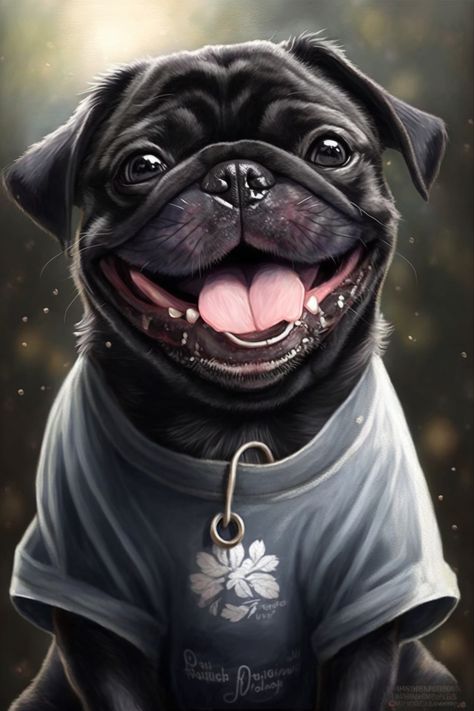 Beautiful Pug Sitting Smiling, With Bib Digital Art. A great addition to any pug owner, animal, or art lover. Pug Cartoon, Pug Art, Pug Dogs, Business Decor, Pug Life, Pug Dog, Beautiful Picture, Digital Wall Art, Unconditional Love