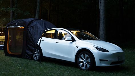 Tesla Suv, Tesla Electric Car, Tesla Accessories, Tesla Owner, Tent Fabric, Fall Camping, Tent Design, Tesla Car, Tesla Model Y