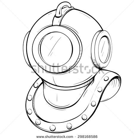 Diving Helmet Illustration, Diving Logo, Diver Helmet, Animal Stencil Art, Underwater Drawing, Koala Illustration, Helmet Drawing, Sea Things, Helmet Tattoo