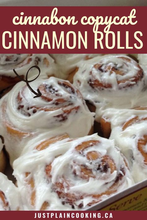 🍬 Cinnabon Copycat Cinnamon Rolls - Indulge in the gooey, sweet goodness of these homemade cinnamon rolls that taste just like Cinnabon! Soft, fluffy dough swirled with cinnamon sugar and topped with creamy icing. Perfect for breakfast or a special treat. 🍩✨ #JustPlainCooking #CinnamonRolls #CinnabonCopycat #Baking #SweetTreats #HomemadeGoodness #ComfortFood How To Make Homemade Cinnamon Roll Icing, Cinnamon Rolls Homemade Kitchenaid, Cinnabon Cinnamon Roll Icing, Cinnabon Copycat Cinnamon Rolls, Flaky Cinnamon Rolls Homemade, Copycat Cinnabon Cinnamon Rolls Recipe, Light Fluffy Cinnamon Rolls, Homemade Cinimin Rolls, Best Ever Cinnamon Roll Recipe