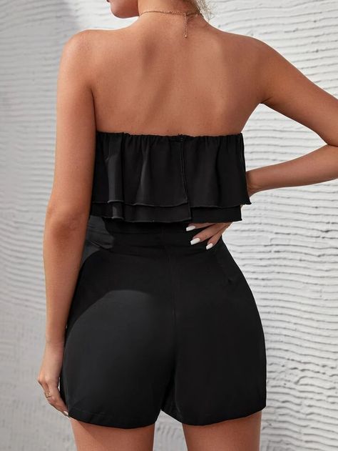 Ruffle Trim Tube Romper | SHEIN USA Tube Romper, Ruffle Trim, Strapless Top, Rompers, Trim, Women's Top