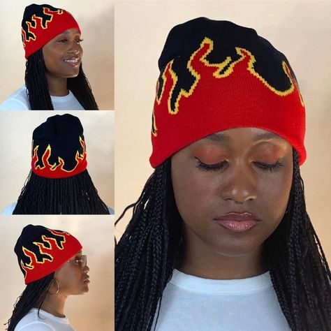 Womens/Mens NEW Red/Yellow/Black Flame Knit Beanie... - Depop Boston Red Sox Hat, Love Your Melon Beanie, Girl Trucker, Red Sox Hat, Steampunk Top Hat, Large Brim Hat, Black Flame, Disney Hats, Puff Girl