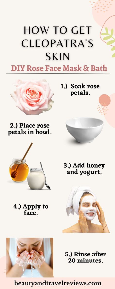 DIY rose bath and face mask recipes to get silky skin like Cleopatra Face Mask Beauty, Rose Petal Bath, Spa Recipes, Mask Recipes, Rose Mask, Bad Acne, Rose Face Mask, Rose Face, Bath Recipes