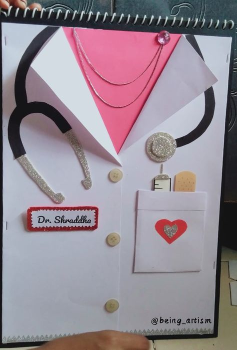 I made this card for my friend who is a doctor 😍👩🏻‍⚕️ for appreciating her work 🎓 white coat card, Doctor Special Card, Graduation Card 🎓#giftcard #craft #Doctorgift #giftidea #congratulation #DIY #Birthdaygift #nurse #doctor #memoriesgift Doctor Graduation Card Ideas, Gift For Doctor Friend, Doctors Craft, Birthday Card For Doctor, Diy Doctor Gifts, Cards For Doctors, Medical Crafts, Congratulations Doctor, Graduation Card Diy