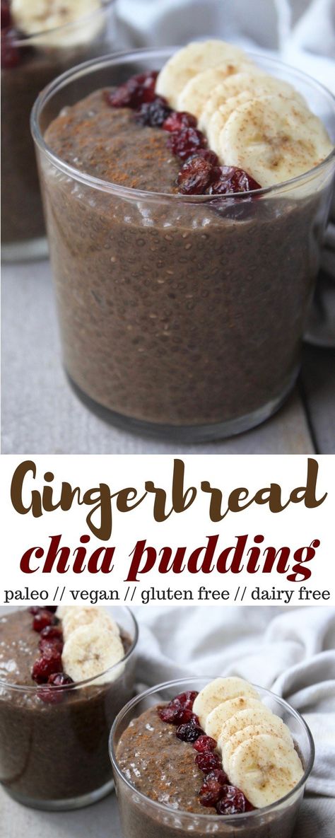 This Gingerbread Chia Pudding takes a classic holiday flavor and turns it into a gluten free, dairy free, vegan, and paleo healthy snack - Eat the Gains Chia Recipe, Chocolate Chia Pudding, Chia Pudding Recipes, Idee Pasto Sano, Paleo Dessert, Vegan Sweets, Chia Pudding, Classic Holiday, Gluten Free Desserts