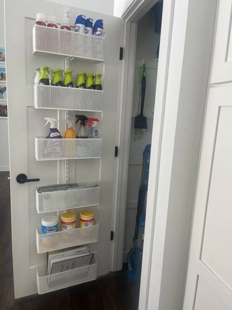 Elfa Utility Large Mesh Over the Door Rack | The Container Store Elfa Utility Closet, Elfa Door Storage, Elfa Over The Door, Over The Door Storage Ideas, Door Organizer Ideas, Behind Door Storage Ideas, Elfa Pantry, Behind Door Storage, Over The Door Storage