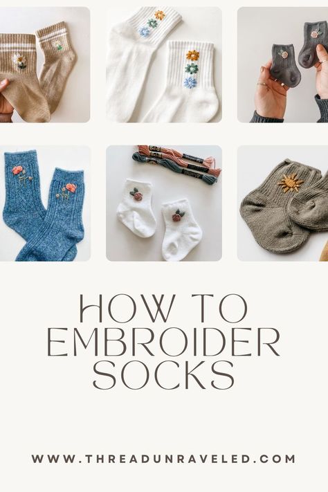 Up-cycle your socks with a cute touch of embroidery. Anyone can learn to embroider. This tutorial will teach you my tips and tricks for embroidering on socks. Poppies, Daisies, sunflowers, pampas grass, poppies, dandelion, lavender, leaves, flowers, petals Sock Embroidery, Learn To Embroider, Lavender Leaves, Embroidered Socks, Advanced Embroidery, Learning To Embroider, Diy Embroidery Kit, Diy Socks, Flowers Petals