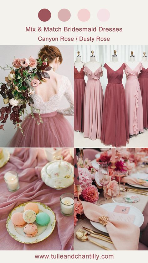 Canyon Rose Wedding, Light Bridesmaid Dresses, Pink Bridesmaid Dresses Mismatched, Mix And Match Bridesmaids, Matching Bridesmaids Dresses, Rose Gold Wedding Decor, Canyon Rose, Rust Bridesmaid Dress, Matching Bridesmaids