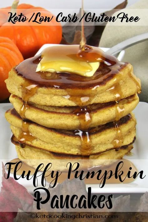 Fluffy Pumpkin Pancakes - Keto, Low Carb & Gluten Free Light and fluffy pumpkin pancakes are the perfect fall breakfast, topped with your favorite sugar-free maple syrup! #ketorecipes #keto #lowcarb #ketodiet #ketogenicdiet #lowcarbdiet #ketogenic #lowcarbhighfat #lowcarbrecipes #lchf #glutenfree #ketoweightloss #ketocookingchristian Keto Pumpkin Pancakes, Pumpkin Pancake, Almond Flour Pancakes, Pumpkin Pancake Recipe, Flour Pancakes, Sugar Free Maple Syrup, Keto Pumpkin, Keto Pancakes, Low Carb Diets