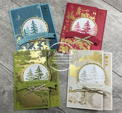 Kelly Acheson A Stamp Above, Su Peaceful Evergreen, Chrismas Cards, Stamped Christmas Cards, Simple Christmas Cards, Homemade Christmas Cards, Stampin Up Christmas Cards, Christmas Tree Cards, Youtube Live