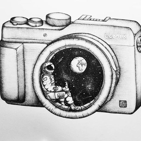 Missing home. #lumix #camera #lens #space #astronaut #stars #earth Drawing Of A Camera, Lumix Camera, Camera Drawing, 달력 디자인, Missing Home, Space Drawings, Astronaut Art, Space Astronaut, White Drawing