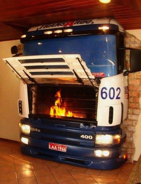 Cool Fireplace, Want this in my house. Great use for car parts.  #Man #Cave #Garage Old Car Parts, Man Cave Accessories, Ultimate Man Cave, Car Part Furniture, Automotive Furniture, Car Furniture, Blue Truck, Automotive Decor, Fireplace Ideas