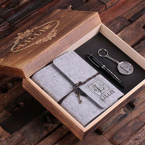 Felt Journal, Wood Gift Box, Unique Bridesmaid, Monogram Keychain, Metal Pen, Gift Sets For Women, Wood Gifts, Keychain Gift, Wood Box