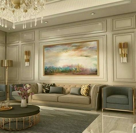 Wall Molding Living Room, Classic Living Room Design, Wall Molding Design, Drawing Room Design, Living Room Wall Designs, Drawing Room Interior, Drawing Room Decor, Drawing Room Interior Design, Latest Living Room Designs