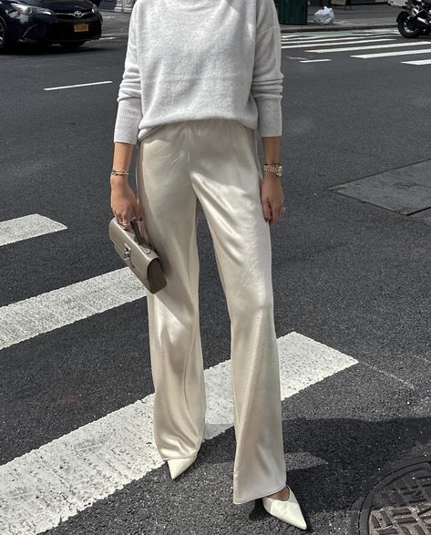 Ivory Satin Pants Outfit, Satin Pants Outfit, Emma Hill, Talent Development, Girls Dress Outfits, Pants Skirts, Europe Winter, Ootd Inspo, Outfits Chic