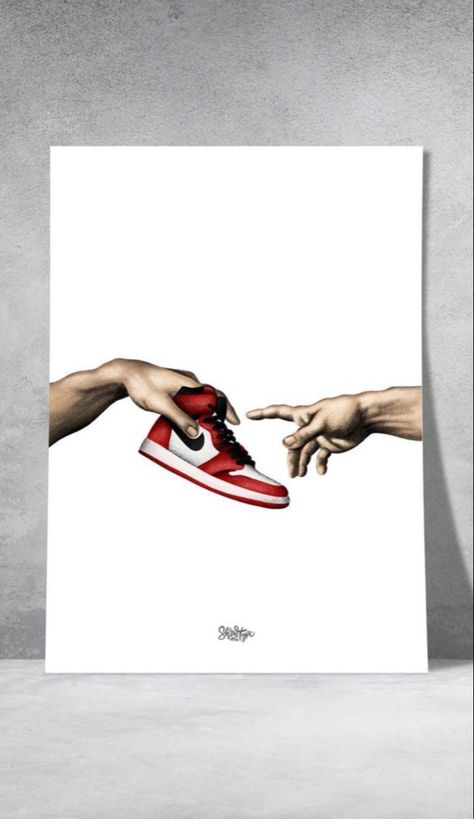 Sneakerhead Tattoo Ideas, Sneaker Art Paintings, Poster Wall Art Aesthetic, Aesthetic Sneaker, Shipping Aesthetic, Basketball Painting, Nike Poster, Room Wishlist, Chicago Bulls Basketball