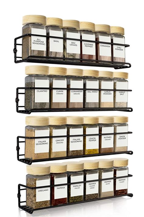 Space Saving Spice Rack Organizer for Cabinets or Wall Mount - Easy To Install Set of 4 Hanging Racks - Perfect Seasoning Organizer For Your Kitchen Cabinet, Cupboard or Pantry Door, or wall - Fits 5+ jars per rack Cabinet Door Spice Rack, Door Mounted Spice Rack, Door Spice Rack, Seasoning Organizer, Wall Spice Rack, Hanging Spice Rack, Kitchen Organizer Rack, Wall Mounted Spice Rack, Spice Holder