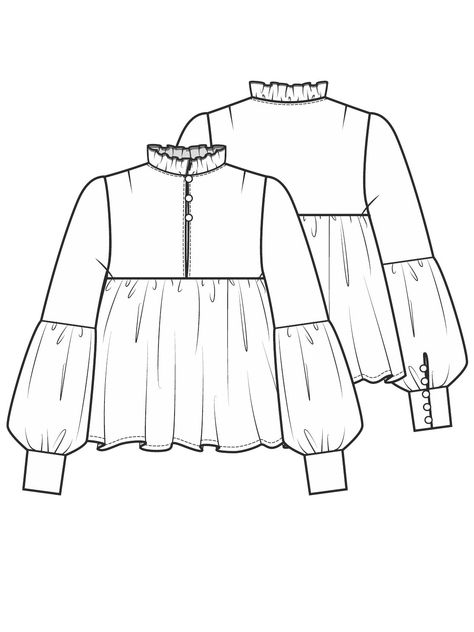 Blouse Drawing, Dress Vector, Girls Fashion Tops, Fashion Model Sketch, Fashion Illustration Tutorial, Flat Drawings, Asymmetrical Shirt, Fashion Illustrations Techniques, Blouse Casual Fashion