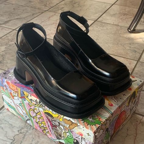 jeffrey campbell empath ankle strap platform pump mary janes Jeffery Campbell Boots, Cute Shoe, Corporate Goth, Accessory Inspo, Goth Style, Cute Sneakers, Jeffrey Campbell Shoes, Style Change, Fashion Board