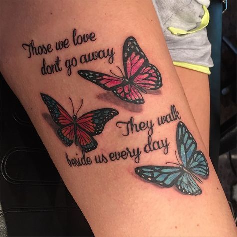 ~ TATTOO ART ~ Butterflies forearm tattoo, "Those we love don't go away...They walk beside us every day Mama Tattoos, Lotusblume Tattoo, 16 Tattoo, Remembrance Tattoos, Butterfly Tattoos For Women, Snakebites, Inspiration Tattoos, Tattoo For Son, Geniale Tattoos