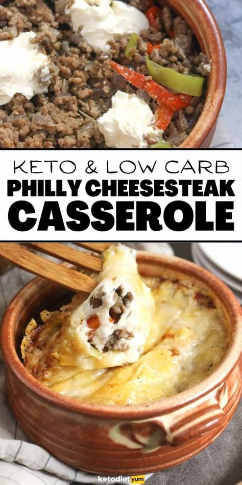 Our Keto Philly Cheesesteak Casserole is an easy low-carb dinner recipe full of yummy ingredients! Ground beef, peppers, onions and lots of cheese make this a hearty casserole that is ready in just 40 minutes. Low Carb Philly Cheese Steak, Keto Philly Cheesesteak Casserole, Cheese Steak Casserole, Keto Philly Cheesesteak, Philly Cheese Steak Casserole Recipe, Philly Cheesesteak Casserole, Cheesesteak Casserole, Steak Casserole, Philly Cheese Steak Casserole