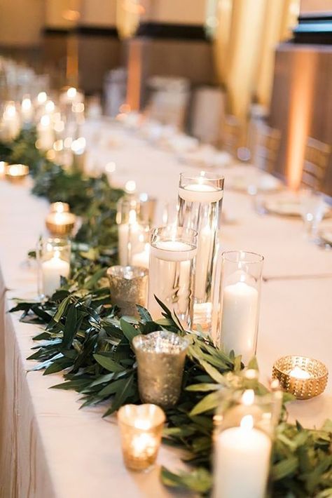 cheap wedding decorations candle and greenery table runner Cory Jackie Greenery Wedding Centerpieces, Wedding Candles Table, Cheap Wedding Decorations, Rustic Wedding Decorations, Head Table Wedding, Wedding Ceremony Ideas, White Veil, Candle Wedding Decor, Wedding Reception Centerpieces