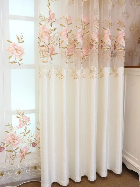 Flower Embroidery Hollow Single Panel Curtain, European Style Polyester Curtain For Living Room, Bedroom | SHEIN USA Single Panel Curtain, Embroidered Sheets, Embroidered Curtains, Flower Luxury, Tablecloth Curtains, Curtain For Living Room, Beige Curtains, Birthday Wishes Flowers, Floral Type