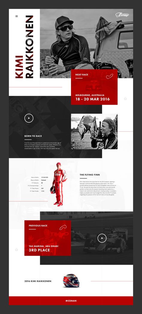 Kimi Raikkonen on Behance Red Website Design, Web Design Examples, Kimi Raikkonen, Webdesign Inspiration, Web Ui Design, Website Design Layout, Web Graphic Design, Web Inspiration, Minimal Web Design