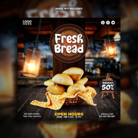 Food Photography Background, Social Media Promotion, Food Poster Design, Fresh Bread, Food Poster, Post Design, Banner Template, Food Design, Social Media Template