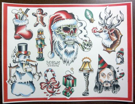 Traditional Christmas Tattoo Designs Holiday Tattoo Ideas, Holiday Tattoo, Christmas Tattoos, Winter Tattoo, Friday The 13th Tattoo, Traditional Tattoo Inspiration, Christmas Tattoo, Traditional Tattoo Sleeve, Jesus Tattoo