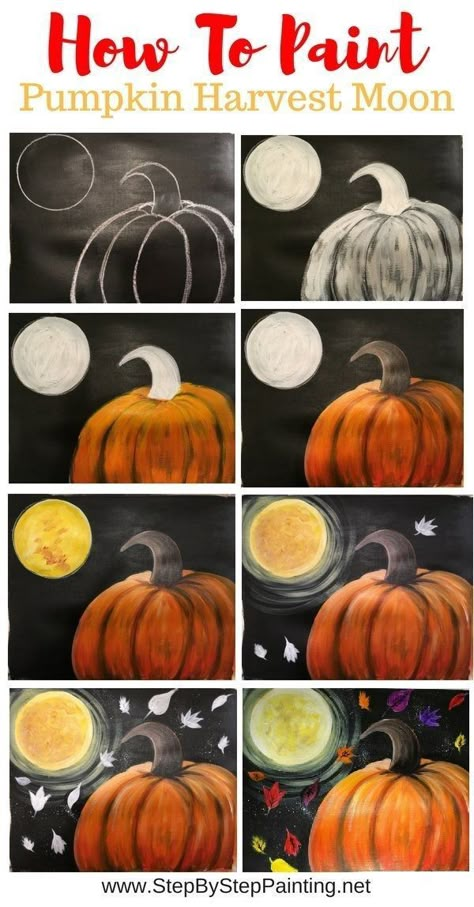 Learn how to paint a pumpkin and full yellow moon on a black canvas. This Step by step acrylic painting tutorial for beginners will guide you through each step with pictures and a video. Organizing Iphone, Paint A Pumpkin, Halloween Canvas Paintings, Fall Canvas Painting, Fall Art Projects, Fall Canvas, Yellow Moon, Homeschool Art, Halloween Painting