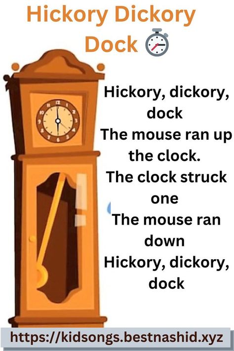 Hickory Dickory Dock Craft, Rhyming Poems For Kids, Nursery Rhymes Poems, English Poems, Kids Rhymes, Rhymes Video, Rhyming Poems, Circle Time Songs, Hickory Dickory Dock