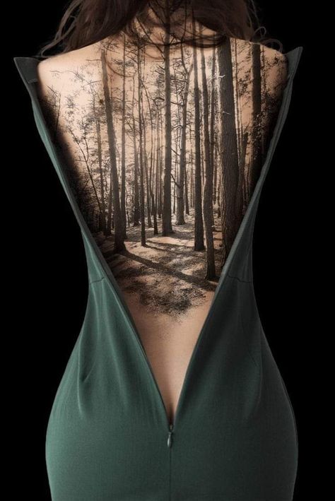 Indian Feather Tattoos, Creative Tattoo Ideas, Woodland Landscape, Surreal Tattoo, Self Love Tattoo, Creative Tattoo, Forest Tattoos, Tatuaje A Color, Back Tattoo Women