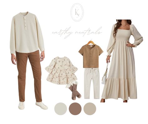 Fall Family Photo Styling, Cream Fall Outfit Family Photos, Tan And White Fall Family Pictures, Neutral Family Of 4 Picture Outfits, Cream Colored Dress Family Photos, Brown And Beige Family Pictures, Beige Family Photo Outfits Fall, Model Clothes Photography, Neutral Outfit Christmas Pictures