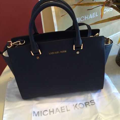 My new baby. Michael Kors large Selma satchel Michael Kors Black Leather Satchel, Michael Kors Black Bags With Handles, Luxury Michael Kors Black Bag, Michael Kors Tote Satchel For On-the-go, Michael Kors Black Satchel With Gold-tone Hardware, Stylish Bag, Michael Kors Bag, Kate Spade Top Handle Bag, Kate Spade