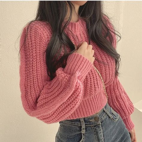 YesStyle rewards code: OLIVIASOJO | afilliate code, links | Puff Sleeve Plain Crop Sweater Loose Knitwear, Winter Knitwear, Lantern Sleeve Sweater, Clothes Korean Style, Cropped Knit Sweater, Cardigan Casual, Women Sweaters Winter, Cropped Pullover, Chic Sweaters