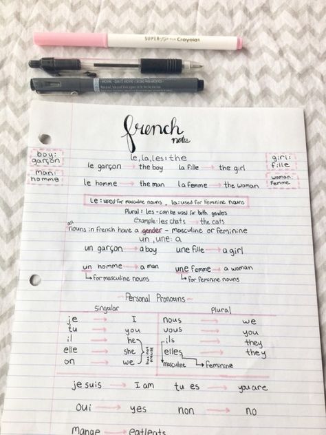 Grace's Studyblr Attempt Cute Language Notes, French Class Notes, French Notes Ideas, Learning French Notes, French Notes Aesthetic, French Revision, Studying French, Language Notes, French Notes