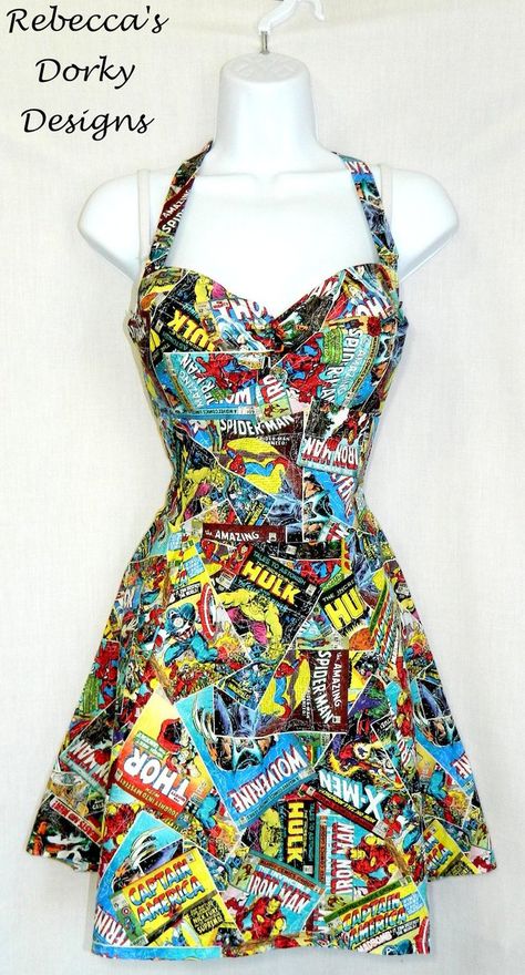 Marvel Avengers dress by Rebecca's Dorky Designs Comic Book Dress, Marvel Dress, Comic Dress, Geeky Chic, Marvel Fashion, Marvel Avengers Comics, Book Dress, Marvel Clothes, Nerd Fashion