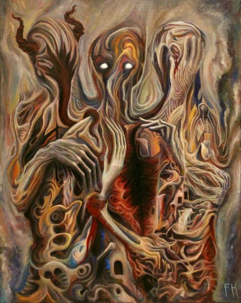 Dark Mind Paintings, Abstract Surrealism Painting, Decay Painting, Horror Academia, Decay Artwork, Decay Aesthetic, Horror Abstract Art, Dark Abstract Art, Surreal Oil Painting