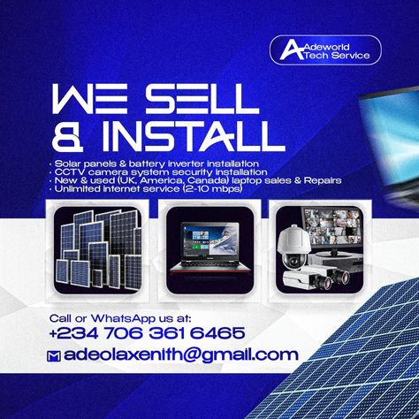 Solar Installation Flyer Design, Solar Panel Flyer Design, Solar Flyer Design, Solar Panels Design, Solar Design, Solar Panel Battery, Laptops For Sale, Solar Installation, Solar Panel Installation