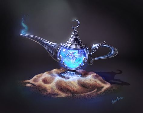 ArtStation - Genie's lamp, Xenia Bystrova Genie Lamp, Magic Bottles, Karakter Disney, Fantasy Magic, Fantasy Props, Magic Art, Fantasy Rpg, Fantasy Inspiration, Fantasy Artwork