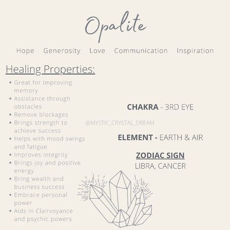 Opalite Meaning Crystal Healing, Opalite Crystal Meaning, Opal Crystal Meaning, Opalite Properties, Opalite Meaning, Crystal 101, Opal Properties, Crystals Magic, Grimoire Journal