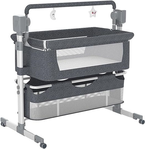 Baby Bedside Crib Convertible Multifunctional Bassinet for Co-Sleeping Infant Bedside Sleeper Bedside Cot Foldable Toddler Cradle with Bluetooth Music 5 Swaying Gears Remote Control (601 Grey) Baby Bedside Crib, Baby Bedside Sleeper, Baby Travel Bed, Portable Baby Bed, Rocking Bassinet, Bedside Sleeper, Newborn Crib, Rock Bed, Bed Baby