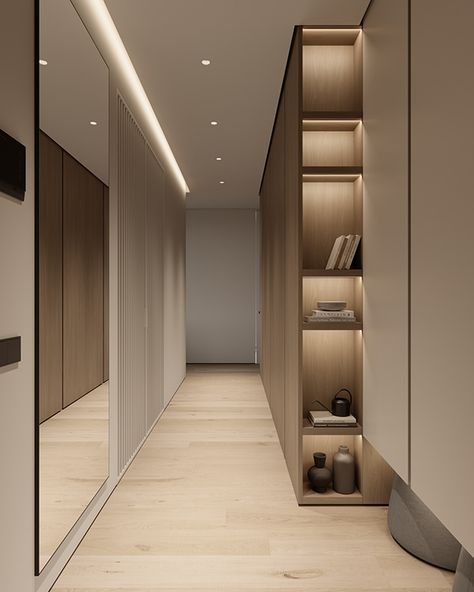 AS 70 on Behance Corridors Design Home, Corridor Design, Corridor Lighting, Home Hall Design, Hallway Designs, Small Apartment Design, Ceiling Light Design, Entrance Design, Home Management