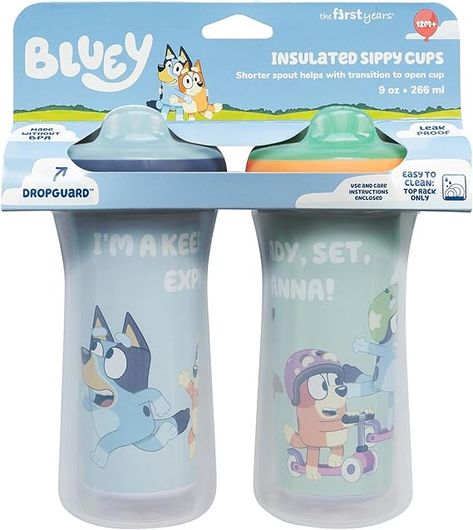 The First Years Bluey Insulated Sippy Cups - Dishwasher Safe Spill Proof Toddler Cups - Ages 12 Months and Up - 9 Ounces - 2 Count Sippy Cup Aesthetic, Puppy Boy, Toddler Sippy Cups, My Little Pony Birthday Party, Little Pony Birthday Party, Toddler Cup, Toddler Stuff, Bean Bag Chair Kids, Sippy Cups